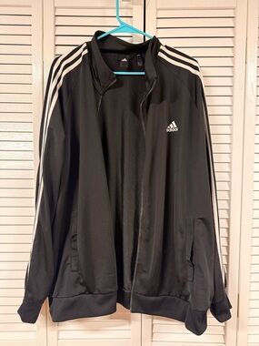 adidas Black Track Jacket with White Stripe Accents
